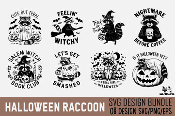 Halloween Raccoon SVG PNG Sublimation Raccoon t-shirt design bundle Raccoon animal design.