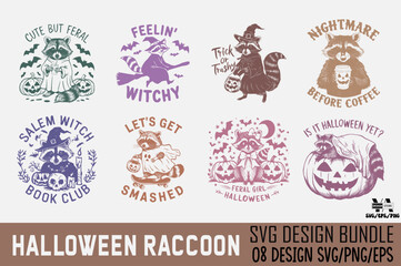 Halloween Raccoon SVG PNG Sublimation Raccoon t-shirt design bundle Raccoon animal design.