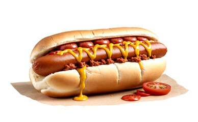 Hot dog with cheese and ketchup. Delicious and appetizing hot dog with clipping path. illustration