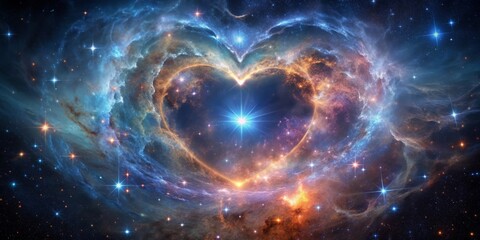 Obraz premium Celestial heart-shaped nebula with pulsing surface surrounded by twinkling stars, space, nebula, heart-shaped, celestial