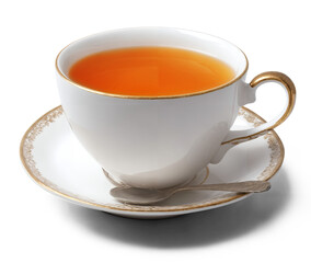 Aromatic tea in cup and spoon isolated or white tea cup with clipping path. illustration