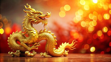 Fototapeta premium Ornate golden Chinese dragon statue symbolizing power and good luck during Chinese New Year celebrations, Chinese, New Year