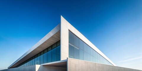 Sharp angles of a minimalist architectural building against a clear sky background, modern, geometric, design