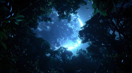 Obraz premium magical colorful night moonhaze fairy like forest art