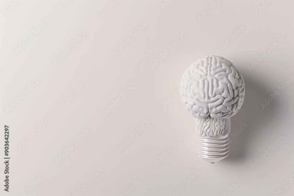 Aufkleber white brain lightbulb on a beige background minimalistic design creativity and idea concept vector i