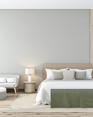 Elegant hotel room with stylish furniture, natural colors and neutral lighting. Hotel interiors decor composition.