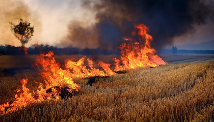 Stubble fires in cultivated and harvested fields