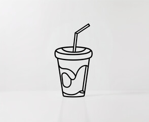 Soda cup with straw minimalist line art illustration