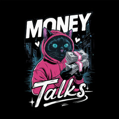 Obraz premium Money talks with cat vector illustration design