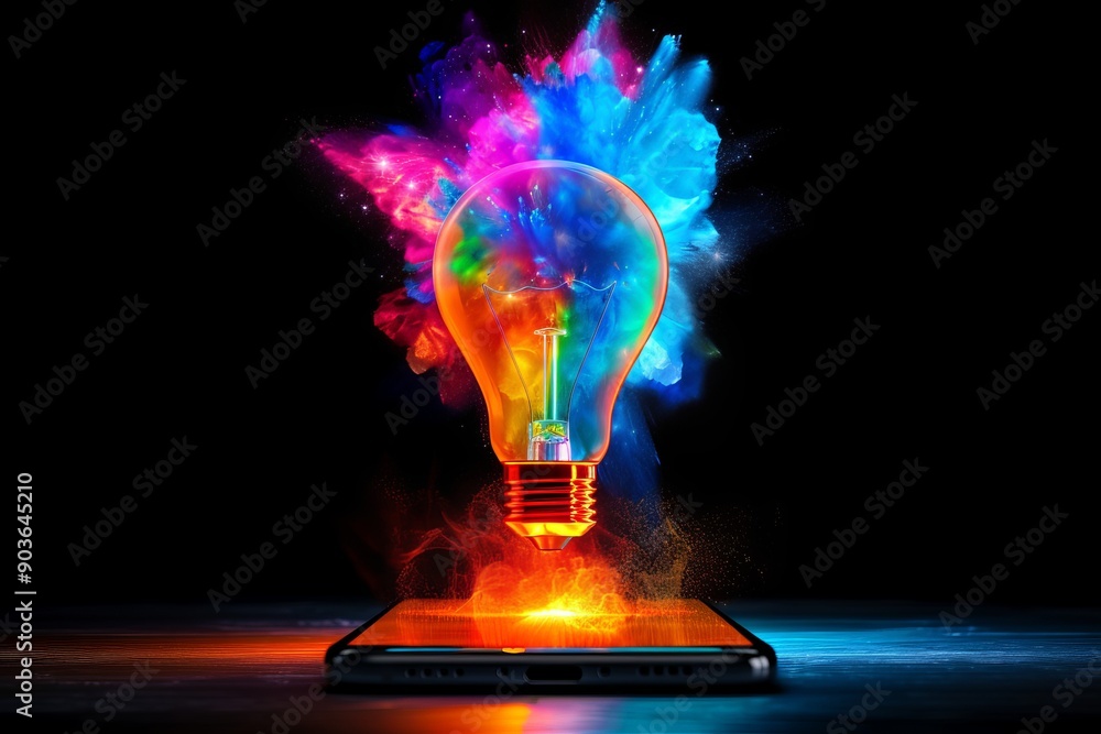 Poster exploding brain lightbulb concept of creative thinking and innovation vector illustration bright col