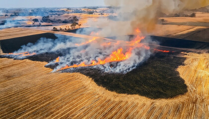 Fototapeta premium Stubble fires in cultivated and harvested fields
