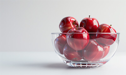 Natural Fresh Red Apples in a Glass Bowl on White Background