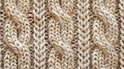 Beige woolen knitting fabric texture background. Knit backdrop. Warm winter sweater or scarf, knitwear