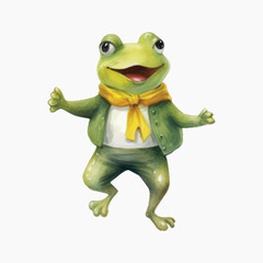 Naklejka premium Happy frog wearing yellow scarf