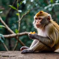 Naklejka premium japanese macaque sitting on a tree