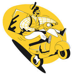 Excited deliveryman riding a scooter