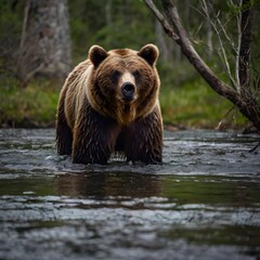 Obraz premium brown bear in the lake