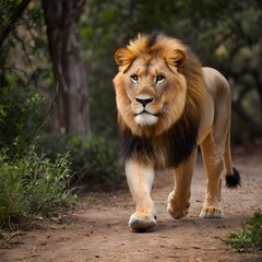 lion walking in the jungle