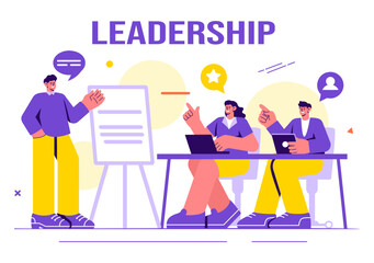 Business Leadership Vector Illustration with A Businessman Leader Helping the Team Develop Themselves to Achieve Success in a Flat Cartoon Background