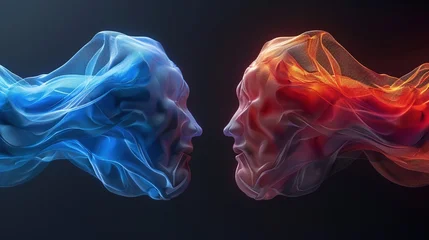 Acrylglasbilder Eine Linie Two Abstract Faces Facing Each Other, One Blue and One Red  © Koplexs-Stock