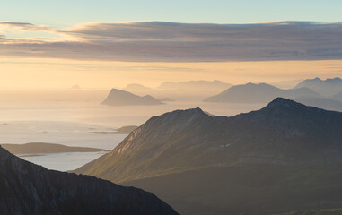 View from the summit Keipen during midnight sun on Senja.