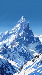 Obraz premium Pixel art mountain peak, snowcovered, clear blue sky