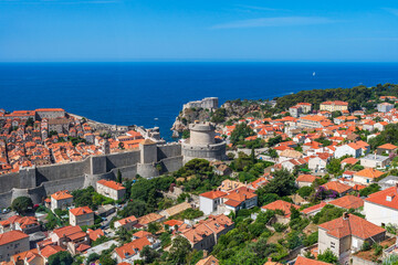 Obraz premium Aerial view of Dubrovnik and the Old Town from top of Moutain Srd in Croatia