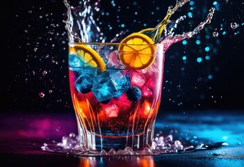 vibrant cocktail splashes textured backdrop showcasing colorful liquid dynamics artistic patterns, drink, beverage, refreshing, abstract, creative, visual