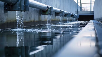 Architectural detail of a sustainable building's rainwater harvesting system