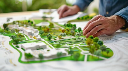 Fototapeta premium Landscape architect presenting plans for a public garden project