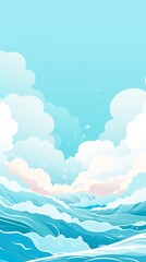Soft waves roll gently beneath fluffy clouds against a serene blue sky, creating a calming and tranquil atmosphere perfect for digital backgrounds