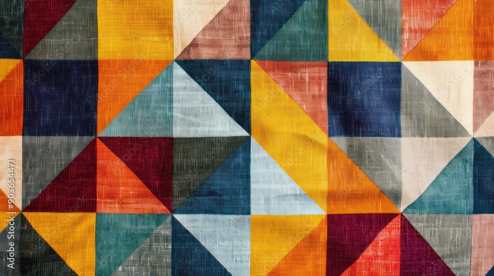 Poster a retro fabric texture with colorful, geometric patterns