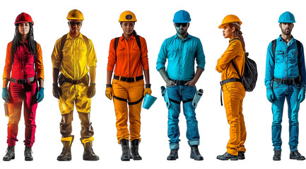 Naklejka premium PNG, team of workers in uniform isolated on white background