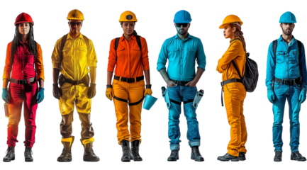 PNG, team of workers in uniform isolated on white background