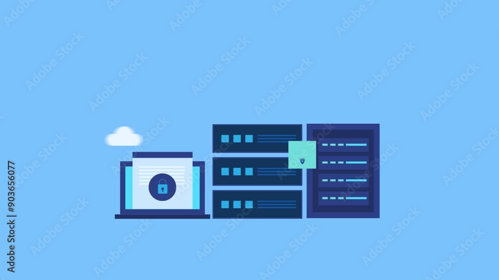 Poster cloud server security digital transformation, online data protection, secure network connection vide
