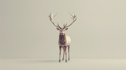 A majestic deer with large antlers stands facing forward against a plain white background.