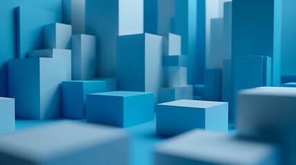 Abstract blue geometric shapes create a modern and minimalist backdrop.