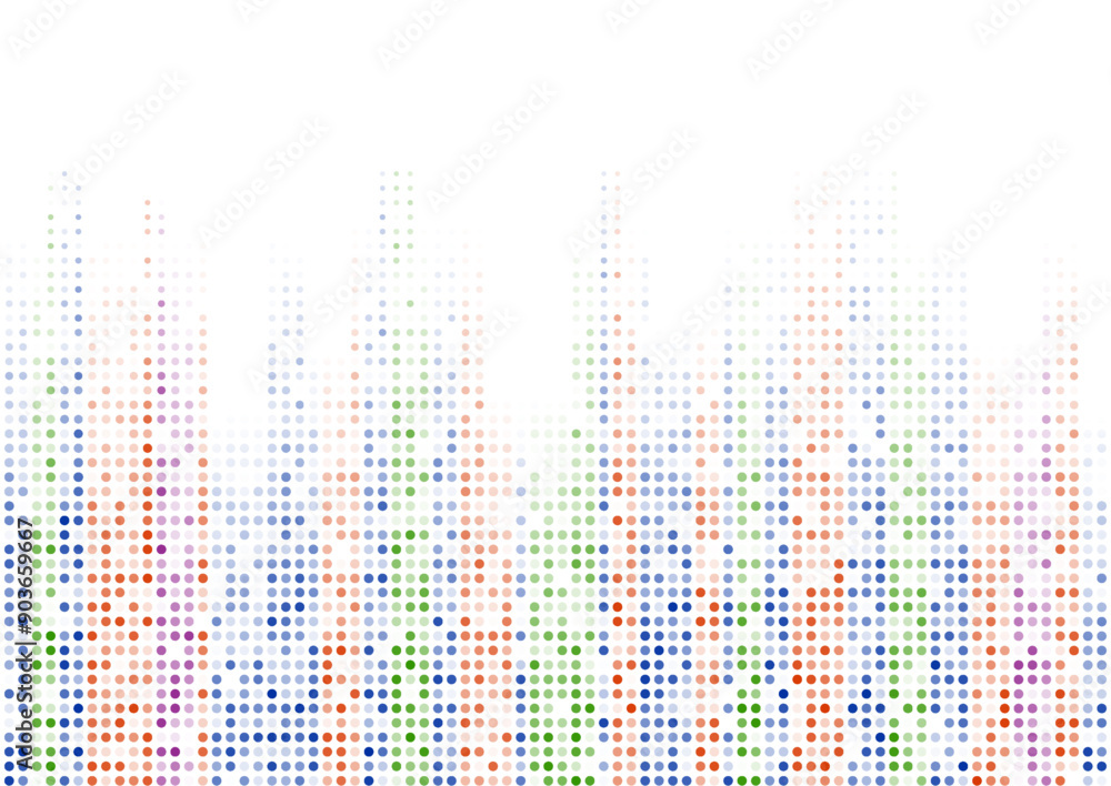 Poster Multicolored shiny sparkling halftone dots abstract futuristic background. Geometric concept graph chart vector design