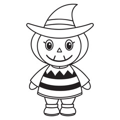 Fototapeta premium a cute cartoon pumpkin wearing a witch hat and striped dress for halloween