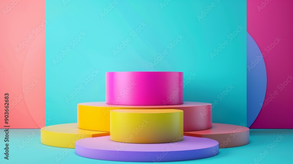 Poster abstract colorful geometric shapes on pastel background, creating a modern and vibrant display for p