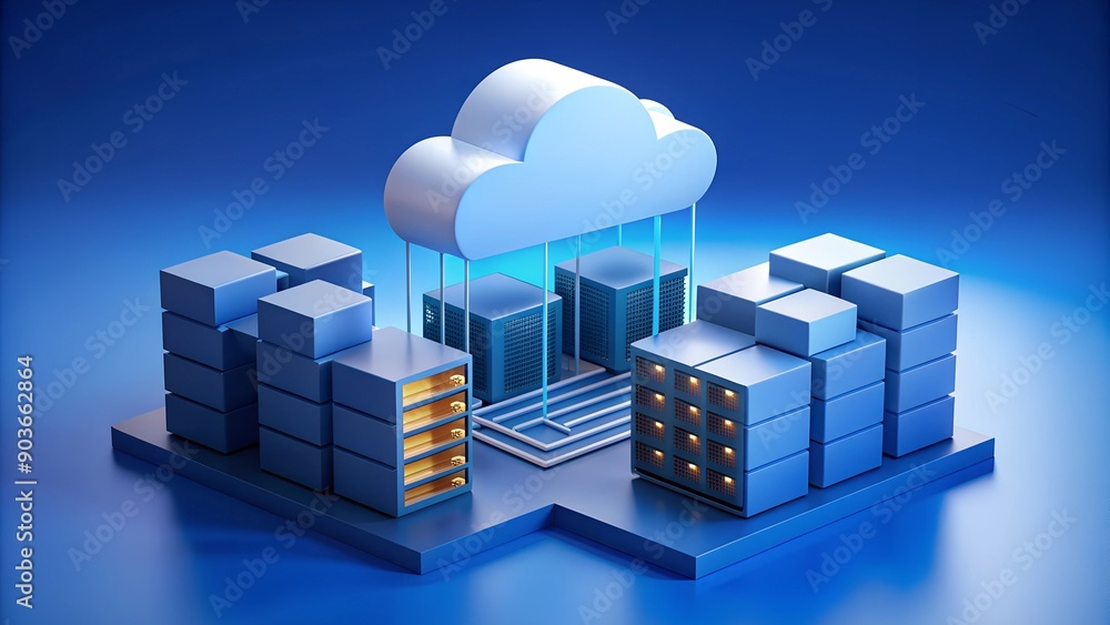 Poster cloud storage technology 3d render illustration – online data storage and cloud computing with white