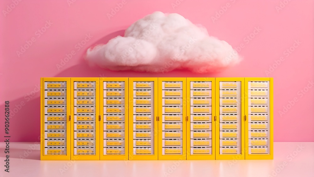 Aufkleber cloud storage technology 3d render illustration – online data storage and cloud computing with white