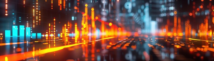 Obraz premium Futuristic Digital Data Stream with Vibrant Lights and Dynamic Patterns in a High-Tech Environment