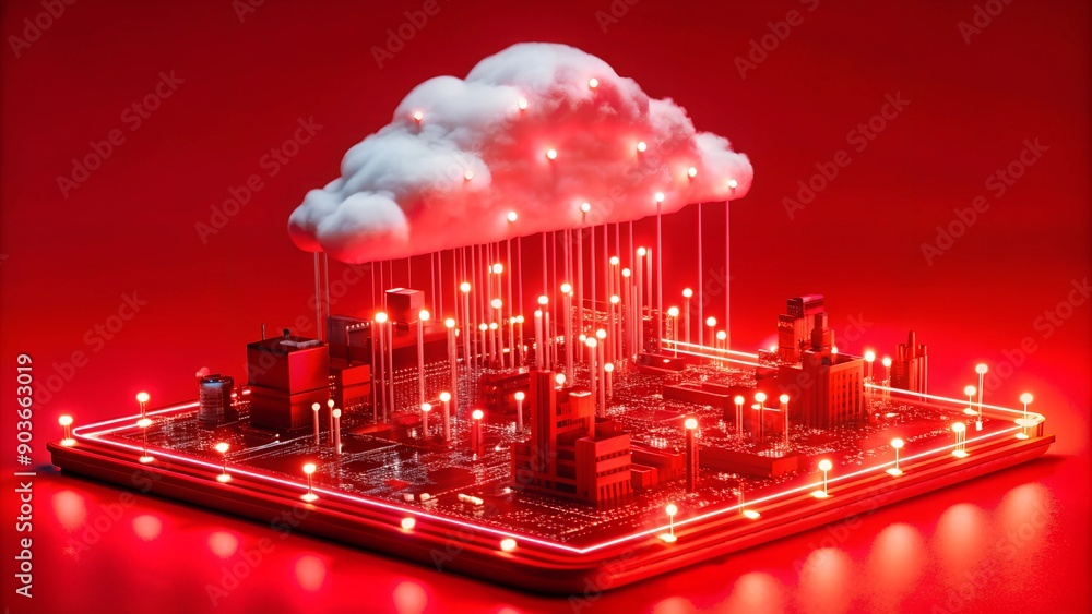 Poster Technology Networking and Digital Communication Concept – Cloud Computing, Web Storage, AI, and Global Social Media with Futuristic Binary Background