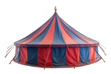 Large Red and Blue Striped Circus Tent with Decorative Top Ornament