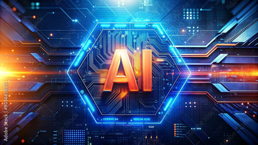 Poster motherboard with ai chip - concept of artificial intelligence technology and microprocessor on pcb c