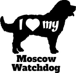I love my  Moscow Watchdog Dog silhouette dog breeds logo dog monogram vector