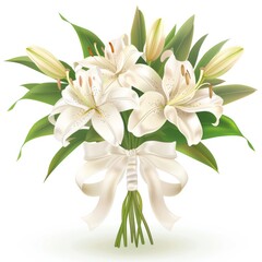 Fototapeta premium A beautiful lilly bouquet decorated with ribbon and bow wedding flower petal isolated