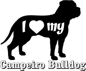 Obraz premium Campeiro Bulldog I love my Dog silhouette dog breeds logo dog monogram vector