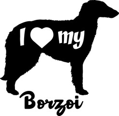 Borzoi. I love my Dog silhouette dog breeds logo dog monogram vector
